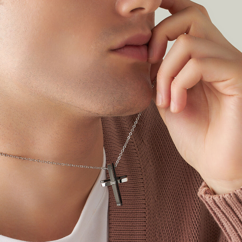 Collana Man Code Acciaio Bicolore Bianco / Nero Cristallo - Collane Uomo | Stroili