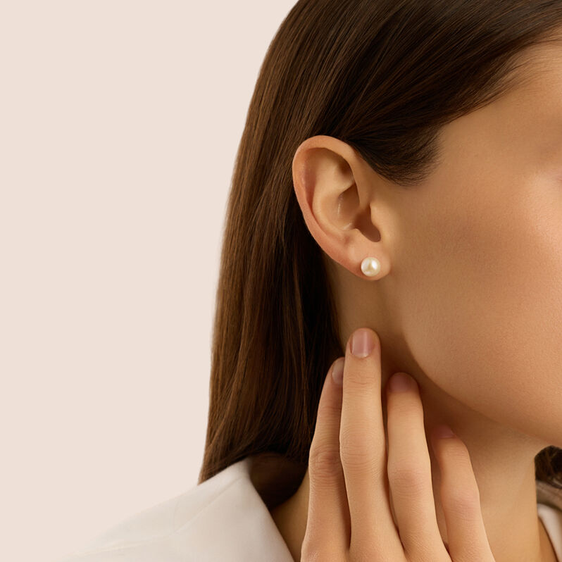 Orecchini Lobo Gabrielle Oro Bianco Perla D'Acqua Dolce - Orecchini a Lobo Donna | Stroili
