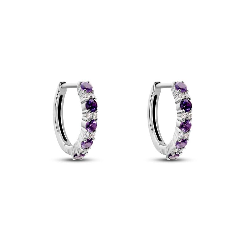 Orecchini A Cerchio Amélie Oro Bianco Ametista Cubic Zirconia - Orecchini a Cerchio Donna | Stroili
