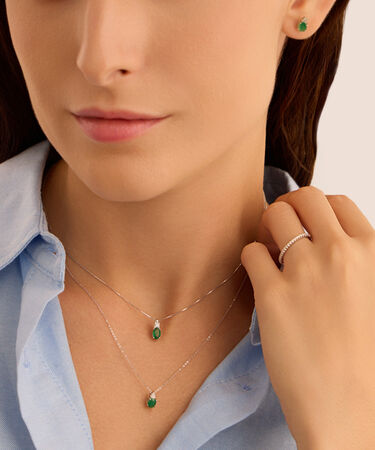 Orecchini Lobo Punto Luce Elizabeth Crown Oro Bianco Smeraldo Diamante
