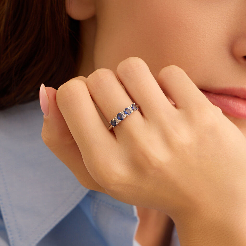 Anello Riviere Elizabeth Crown Oro Bianco Zaffiro Diamante