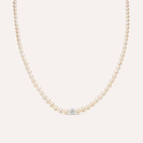 Collana Gabrielle Oro Bianco Perla D'Acqua Dolce Cristallo - Collane Donna | Stroili