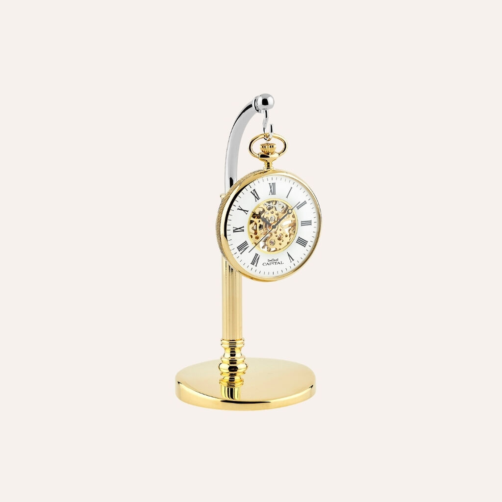 Set Orologio Meccanico da Tasca Capital in Metallo e Stand in Metallo