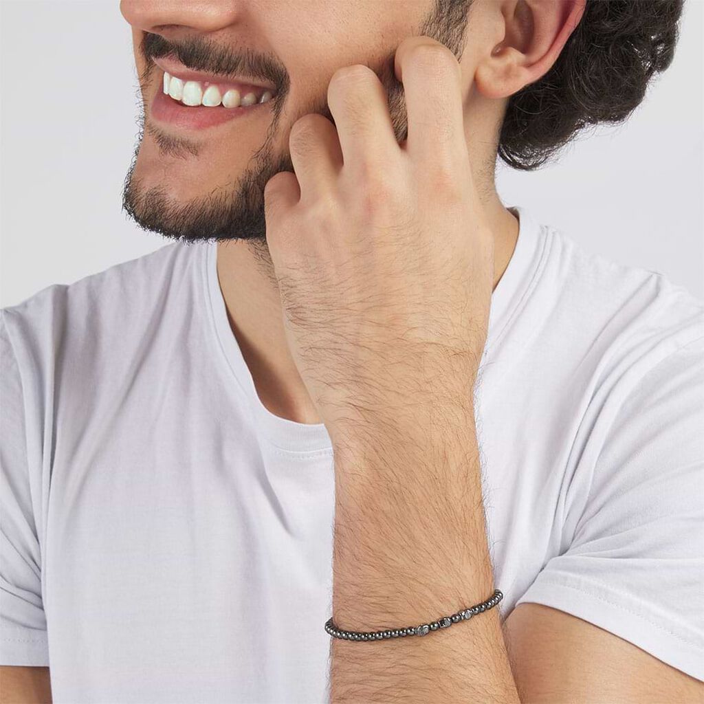 Bracciale in metallo brunito e cristalli - Bracciali Uomo | Stroili