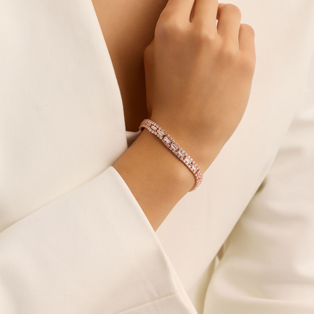 Bracciale Tennis Romantic Shine Metallo Rosa Cristallo