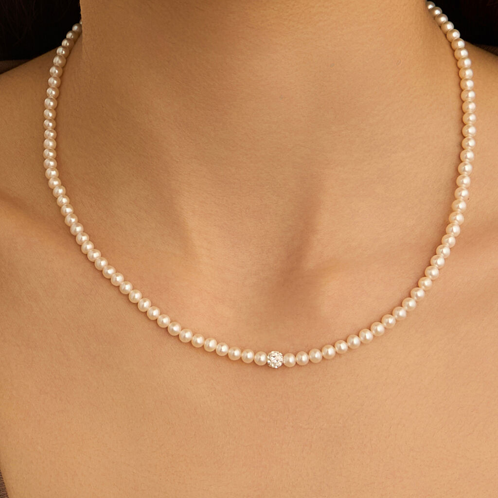 Collana Gabrielle Oro Bianco Perla D'Acqua Dolce Cristallo