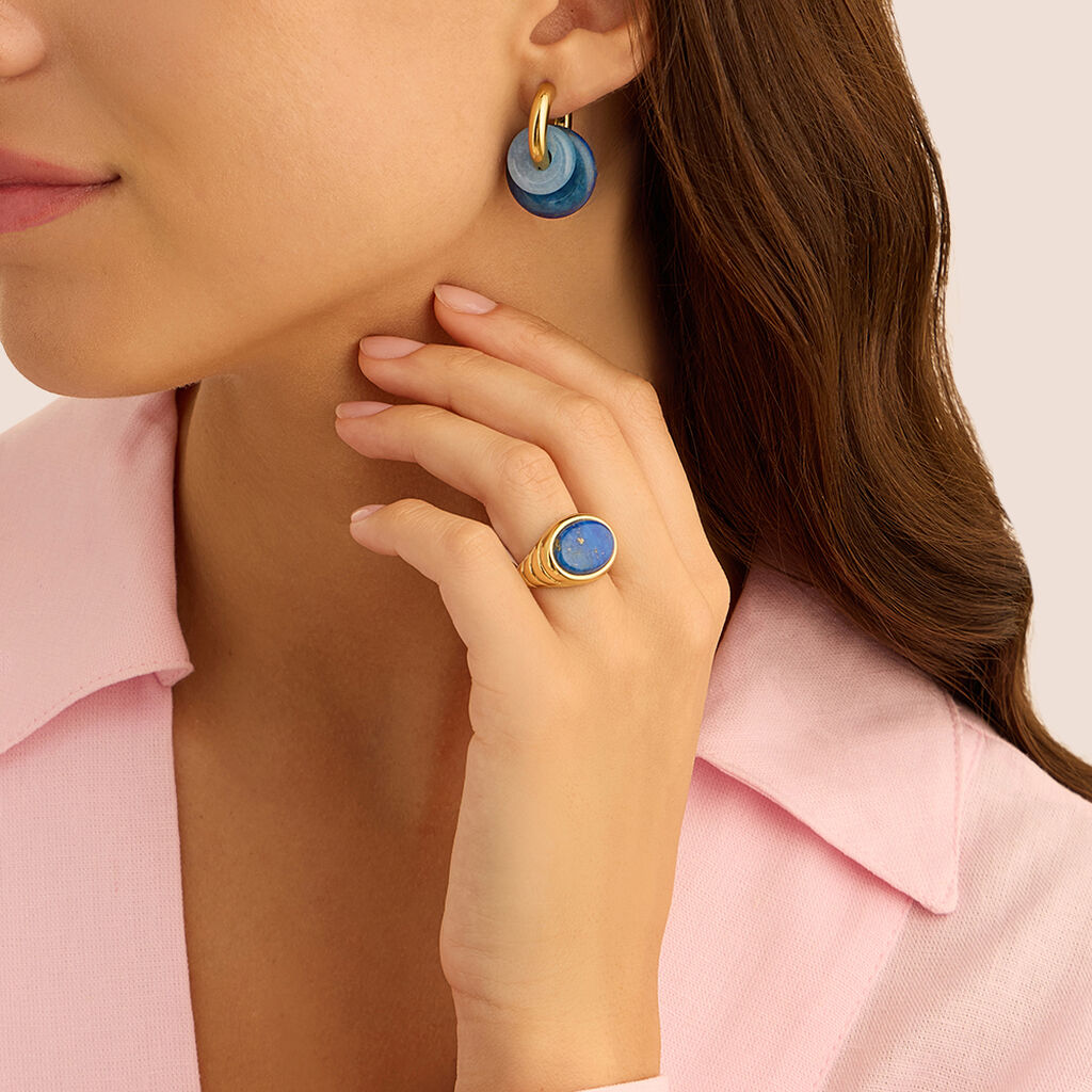 Anello Fascia Radiance Acciaio Dorato Lapislazzuli