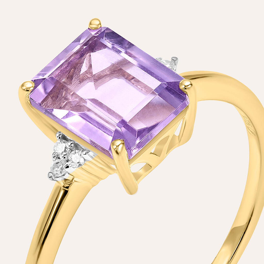 Anello Solitario Am&eacute;lie Oro Giallo Ametista Cubic Zirconia