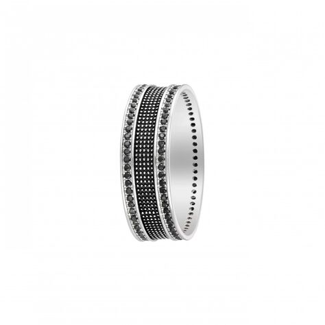 Anello Fascia Gentleman Argento Bicolore Bianco / Nero Cubic Zirconia - Anelli con Pietre Uomo | Stroili