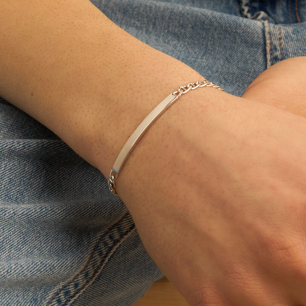 Bracciale Con Targhetta Gentleman Argento Rodiato - Bracciali con Incisione Uomo | Stroili