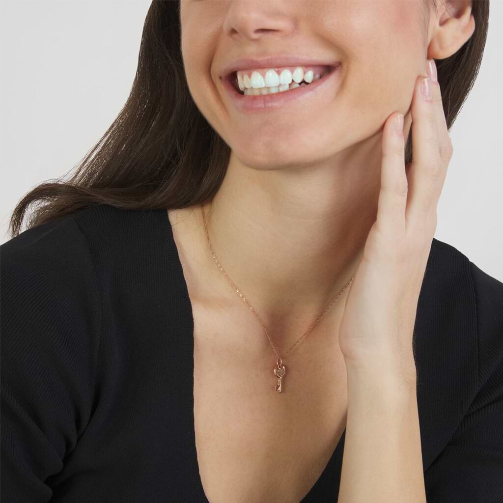 Ciondolo chiave in argento rosato e smalto glitter - Charms Donna | Stroili