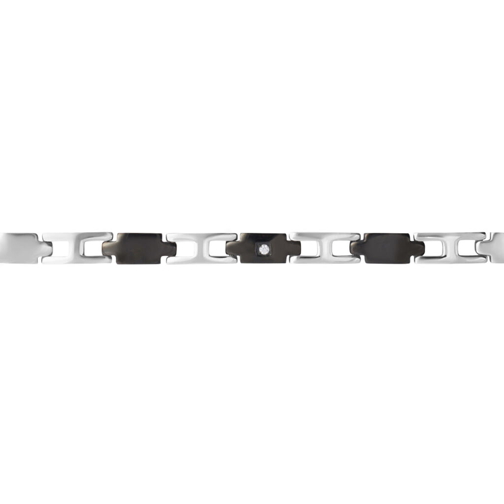 Bracciale Man Code Acciaio Bicolore Bianco / Nero Cubic Zirconia - Bracciali Uomo | Stroili