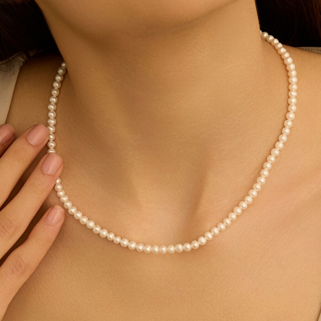 Collana Gabrielle Oro Bianco Perla D'Acqua Dolce