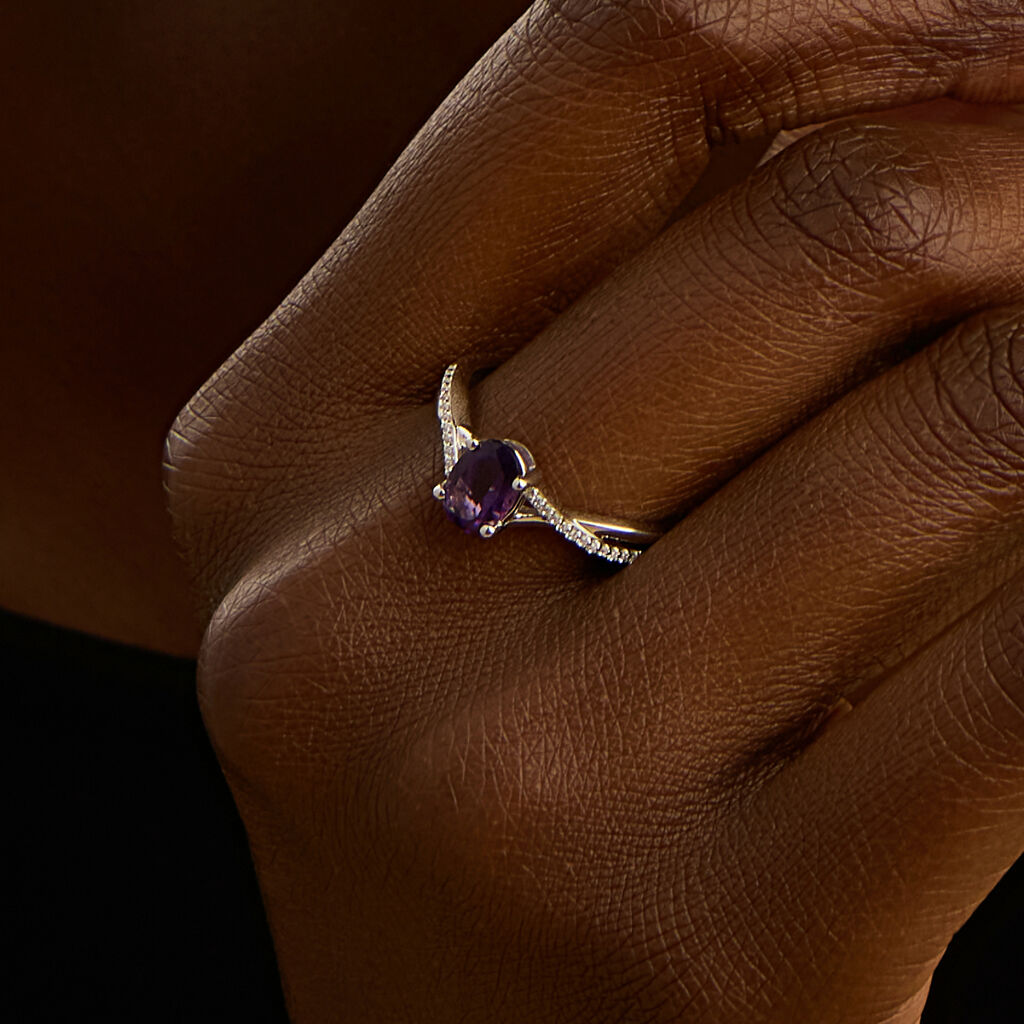 Anello Solitario Amélie Oro Bianco Ametista Cubic Zirconia