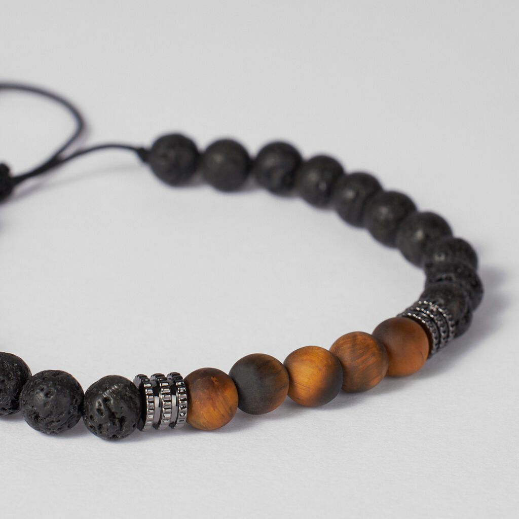Bracciale Man Code Ottone Nero Pietra lavica Occhio di Tigre - Bracciali Uomo | Stroili
