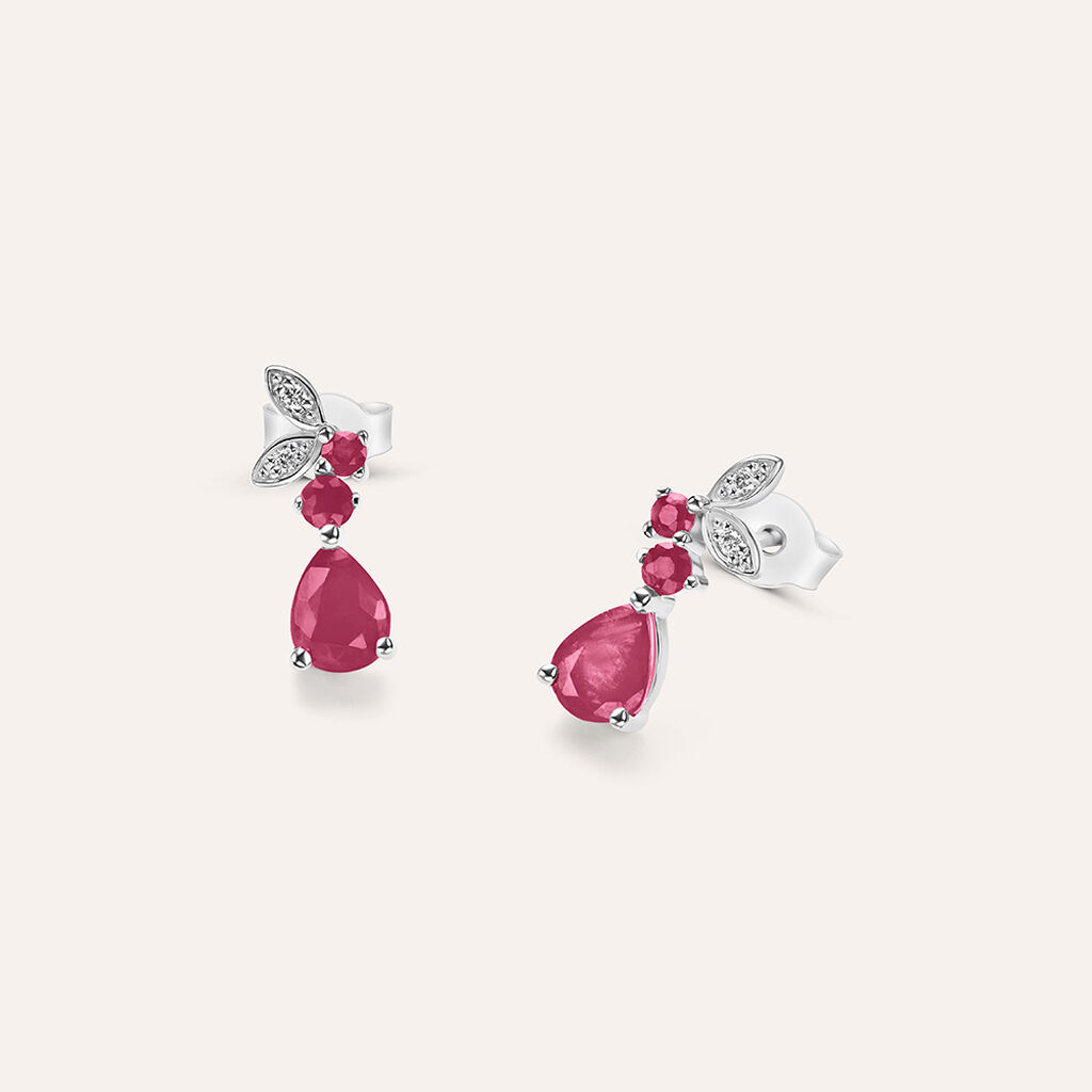 Orecchini Lobo Charlotte Oro Bianco Rubino Diamante - Orecchini a Lobo Donna | Stroili