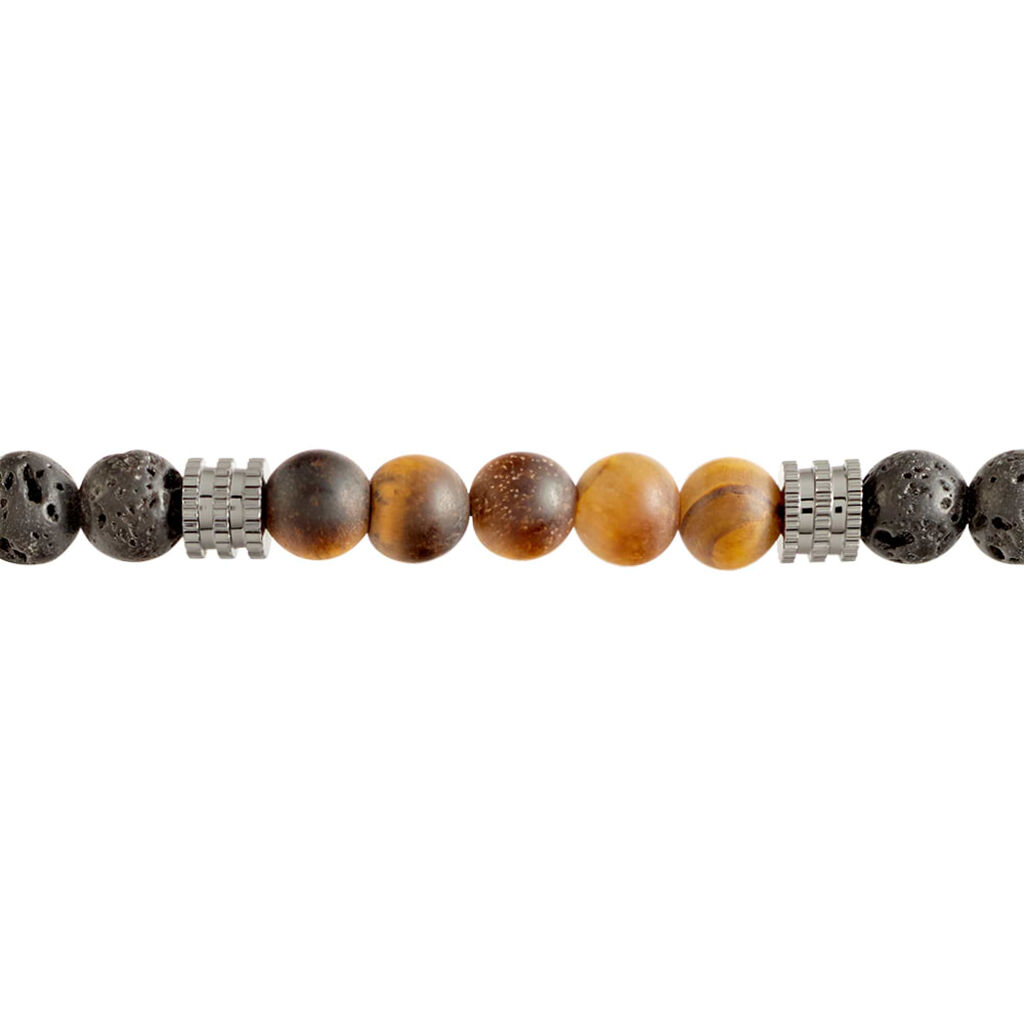 Bracciale Man Code Ottone Nero Pietra lavica Occhio di Tigre - Bracciali Uomo | Stroili