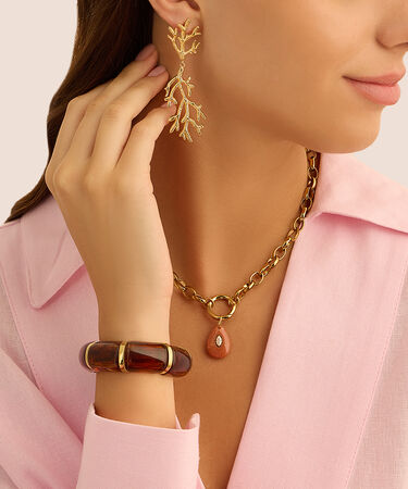 Bangle Elastico Radiance Acciaio Dorato Acrilico Marrone
