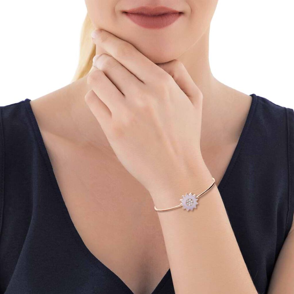 Bangle in acciaio rosato con fiore rosa con strass - Bracciali Donna | Stroili