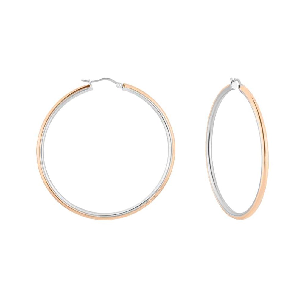 Orecchini A Cerchio Lady Code Acciaio Bicolore Bianco / Rosa - Orecchini a Cerchio Donna | Stroili
