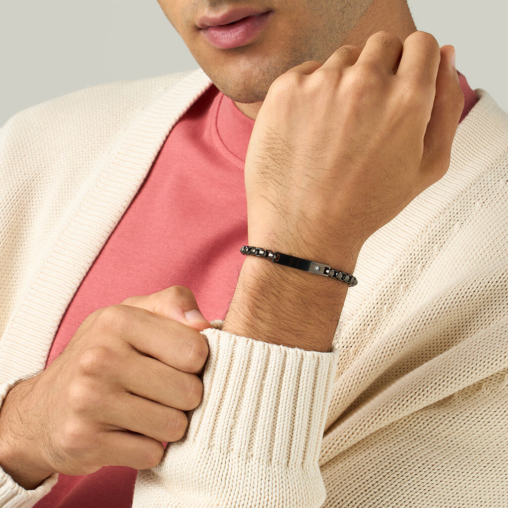 Bracciale Con Targhetta Man Code Acciaio Nero Cubic Zirconia - Bracciali con Incisione Uomo | Stroili