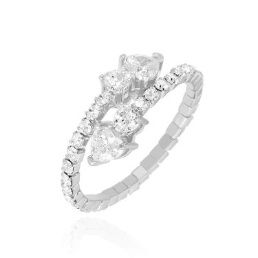 Anello in metallo rodiato e strass