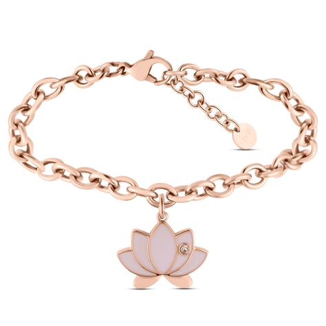 Bracciale Lady Sweet Acciaio Rosato Fiori di loto e Cristalli - Bracciali Donna | Stroili