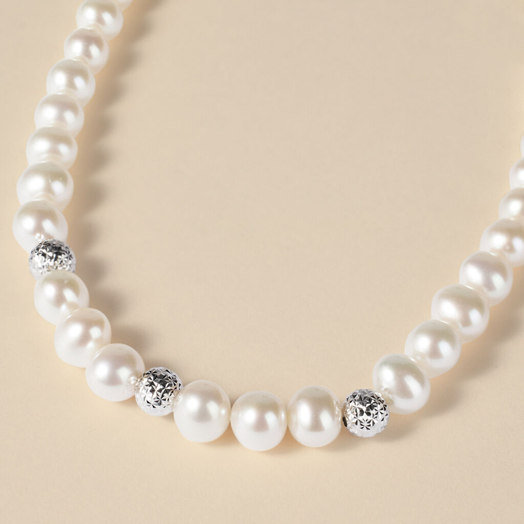 Collana Gabrielle Oro Bianco Perla D'Acqua Dolce