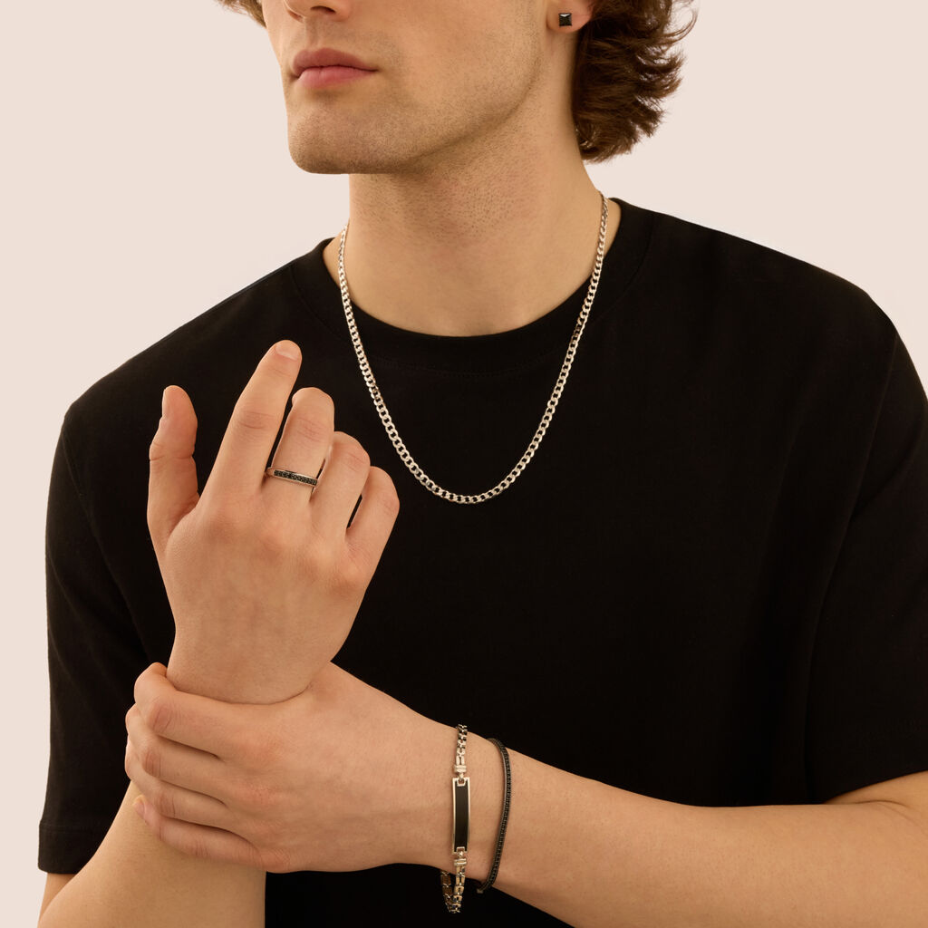 Orecchini Lobo Punto Luce Gentleman Argento Nero Cubic Zirconia