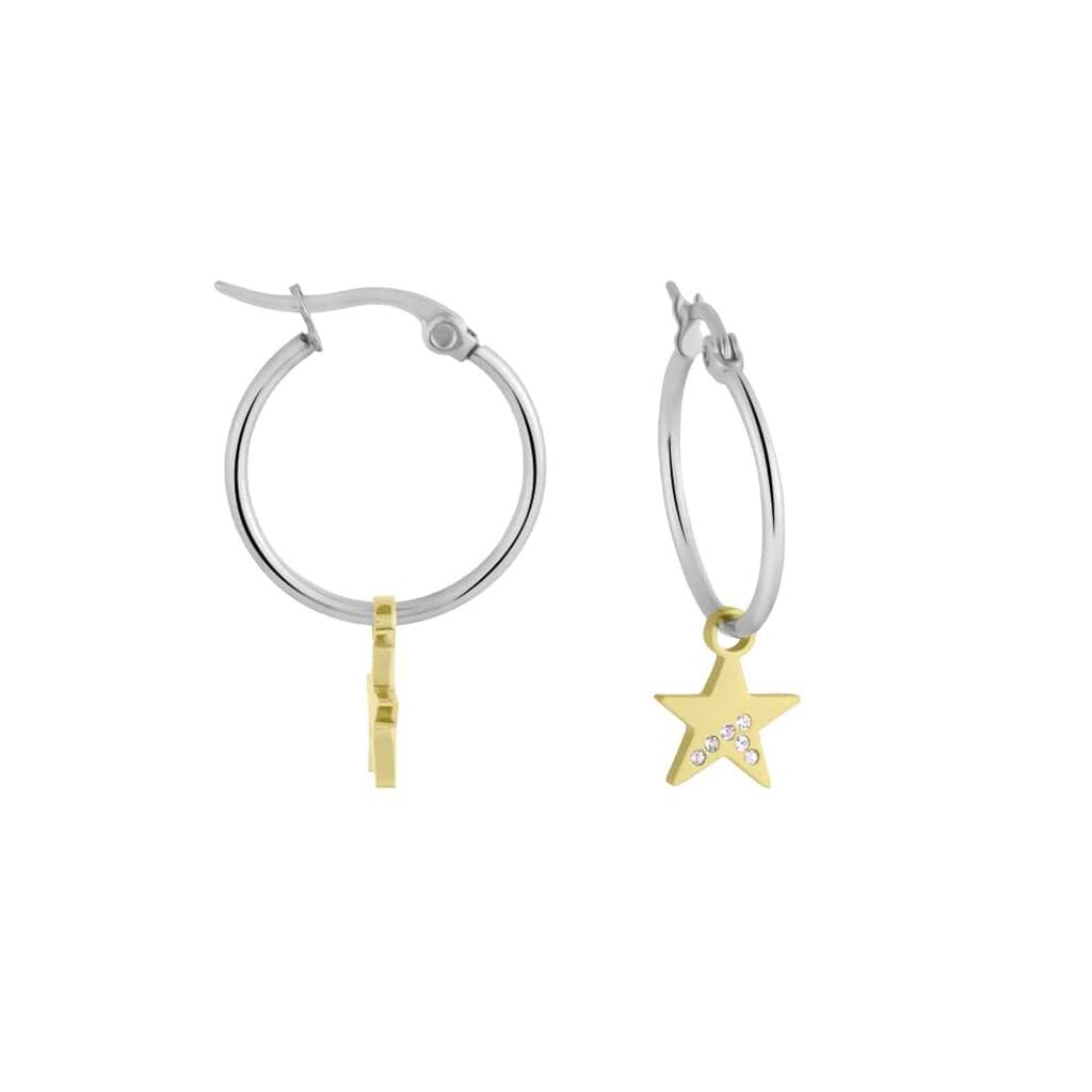 Orecchini a cerchio Lady Chic Acciaio Bicolore Stella e Cristalli - Orecchini a Cerchio Donna | Stroili