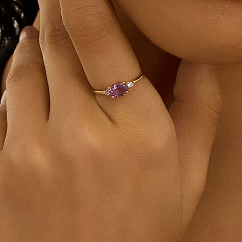 Anello Solitario Am&eacute;lie Oro Giallo Ametista Cubic Zirconia - Anelli con Pietre Donna | Stroili