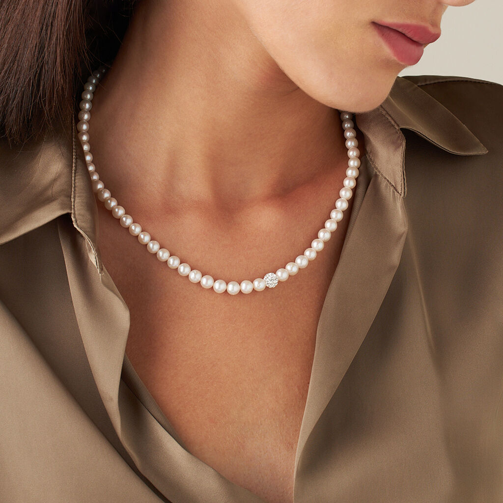 Collana Gabrielle Oro Bianco Perla D'Acqua Dolce Cristallo - Collane Donna | Stroili