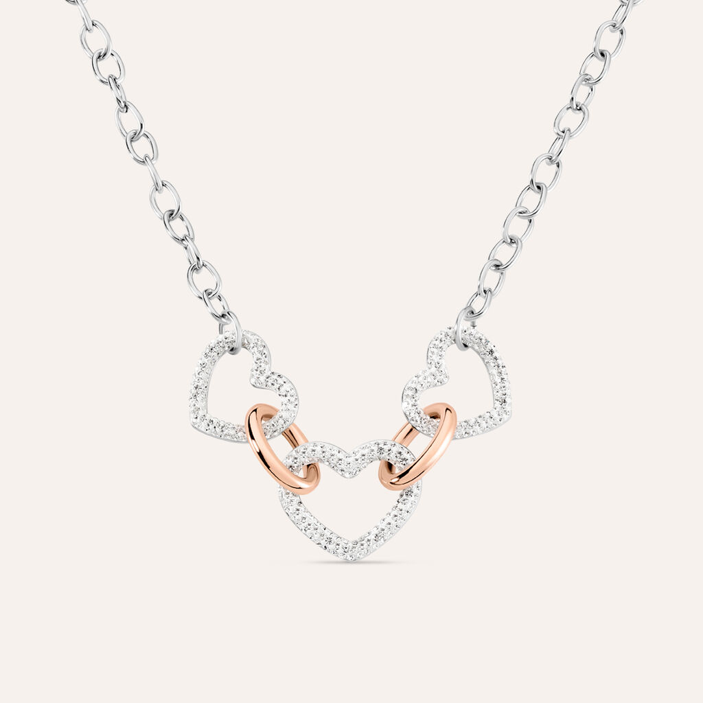 Collana Aura Acciaio Bicolore Bianco / Rosa Cristallo