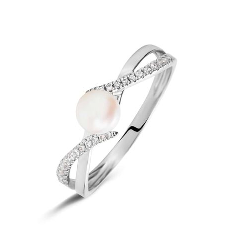 Anello Solitario Gabrielle Oro Bianco Perla D'Acqua Dolce Cubic Zirconia - Anelli con Pietre Donna | Stroili