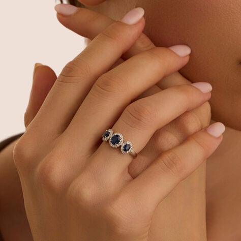 Anello Trilogy Charlotte Oro Bianco Zaffiro Diamante Diamante - Anelli con Pietre Donna | Stroili