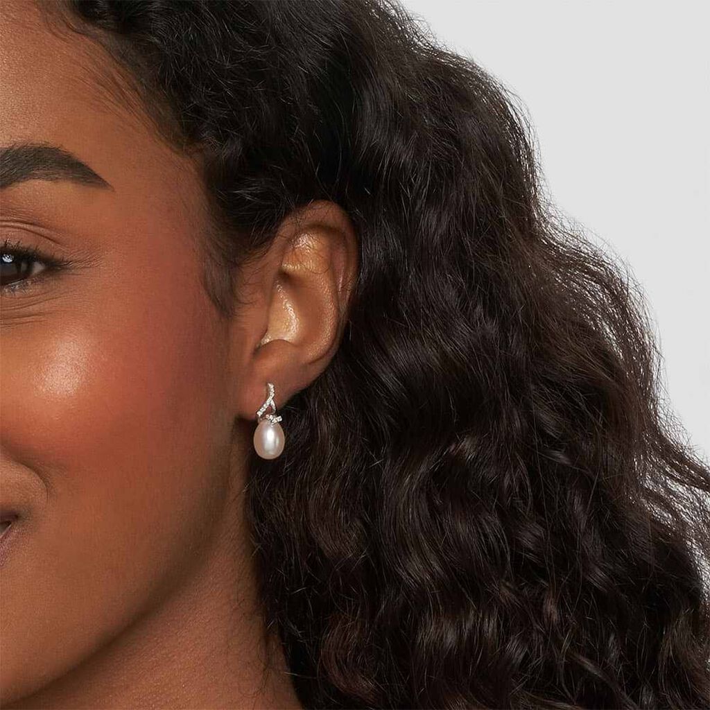 Orecchini Lobo Silver Pearls Argento Rodiato Perla sintentica Cubic Zirconia