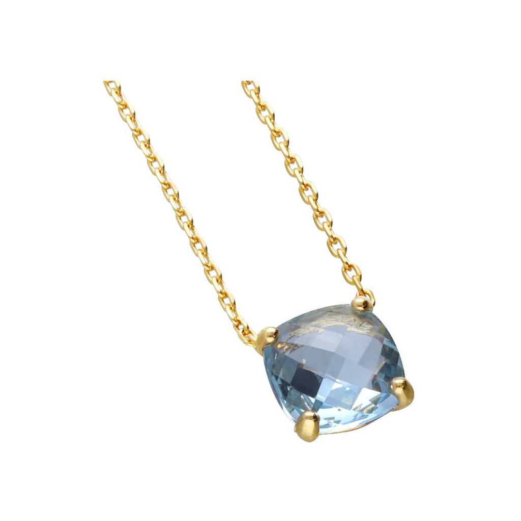 Girocollo placcato oro con pietra azzurraOrecchini a lobo placcato oro con pietra rosa