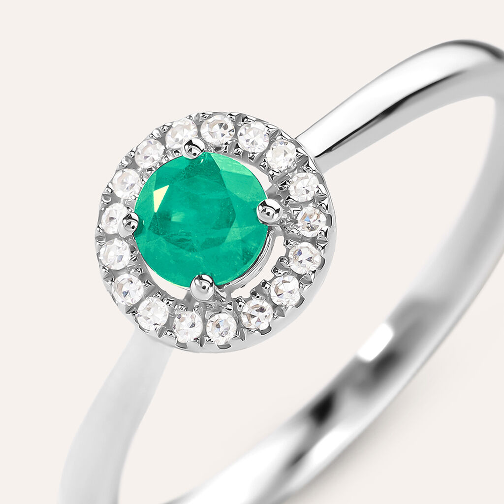 Anello Solitario Charlotte Oro Bianco Smeraldo Diamante