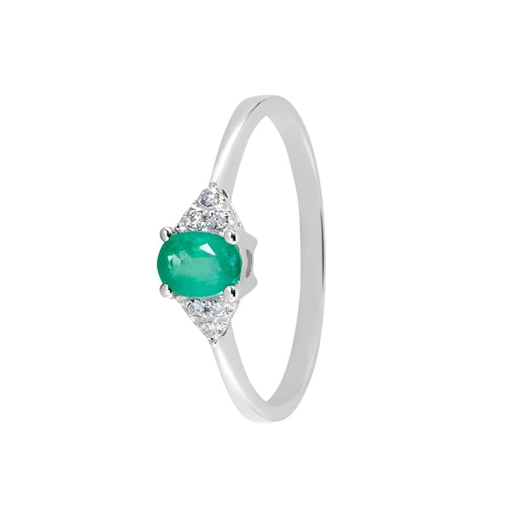 Anello Solitario Elizabeth Crown Oro Bianco Smeraldo Diamante