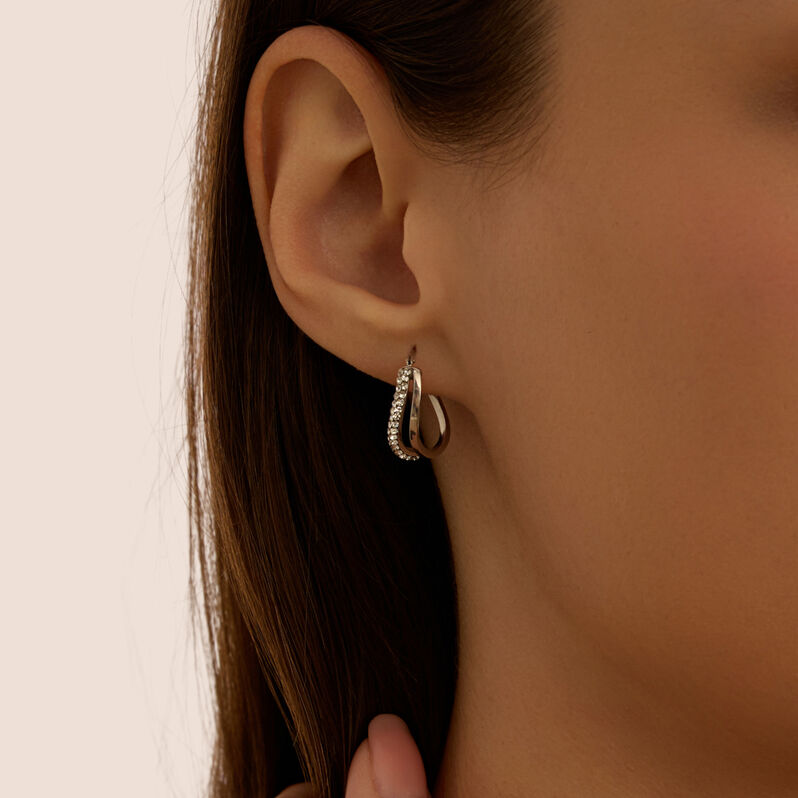 Orecchini A Cerchio Toujours Oro Bianco Cristallo - Orecchini a Cerchio Donna | Stroili