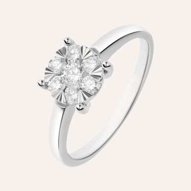 Anello Solitario Petali Oro Bianco Diamante