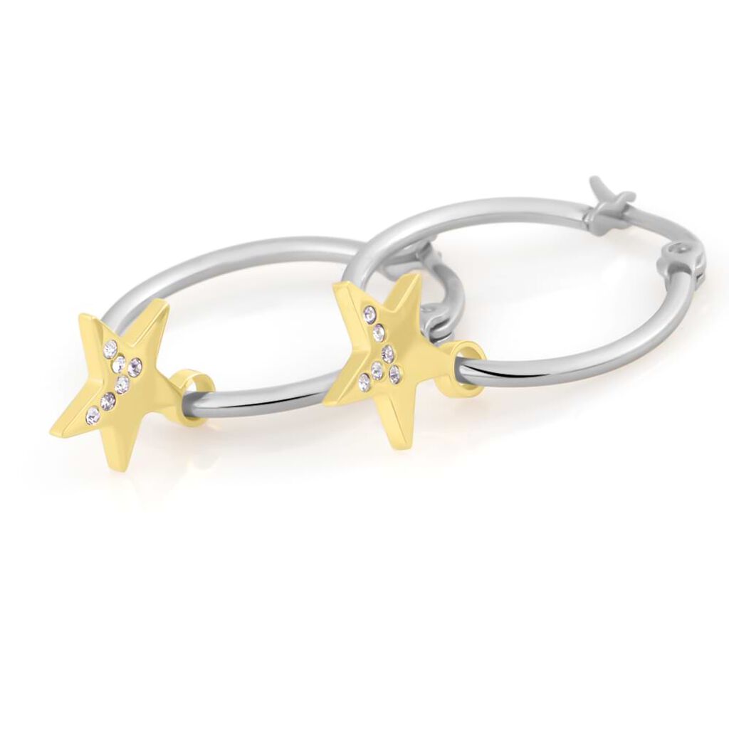 Orecchini a cerchio Lady Chic Acciaio Bicolore Stella e Cristalli - Orecchini a Cerchio Donna | Stroili