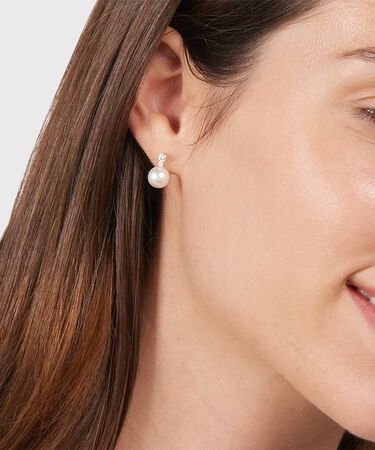 Orecchini Lobo Silver Pearls Argento Rodiato Cubic Zirconia Perla sintetica