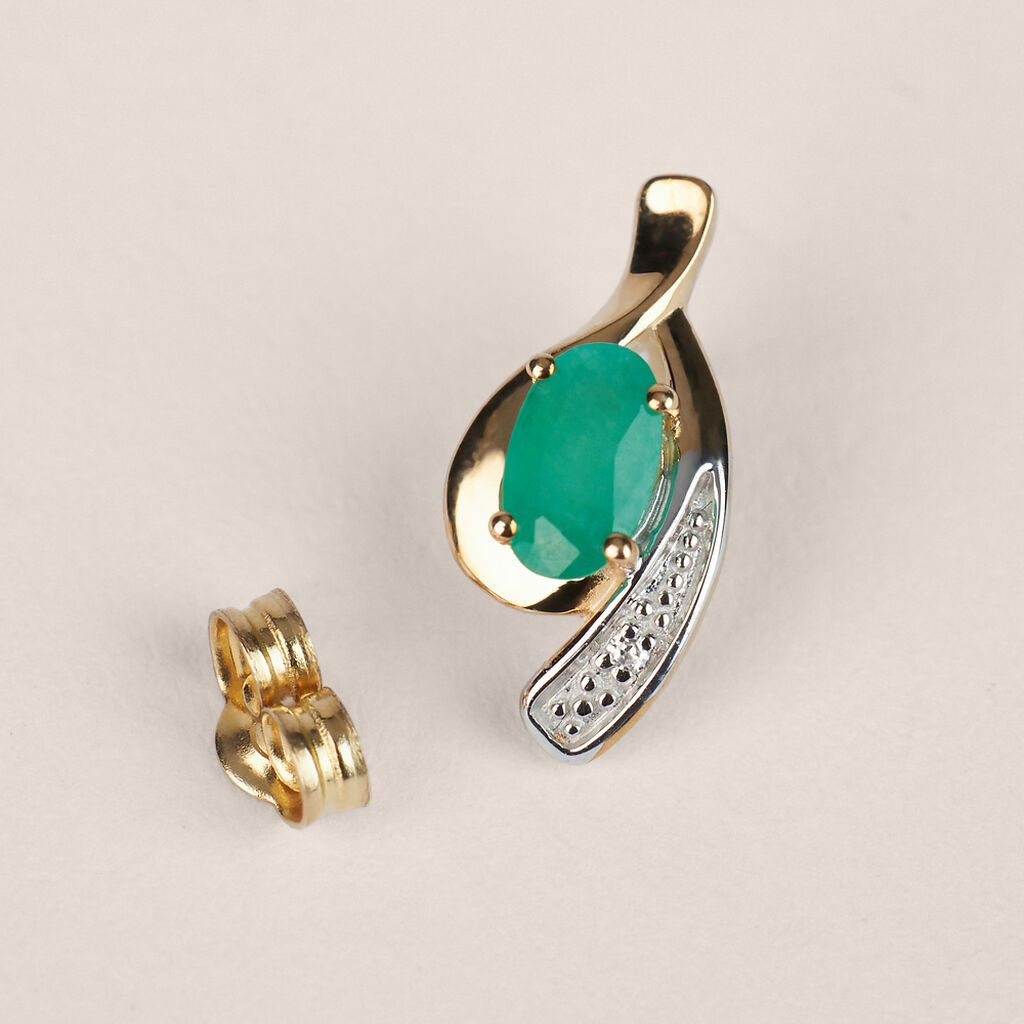 Orecchini Lobo Charlotte Oro Bicolore Smeraldo Diamante - Orecchini a Lobo Donna | Stroili