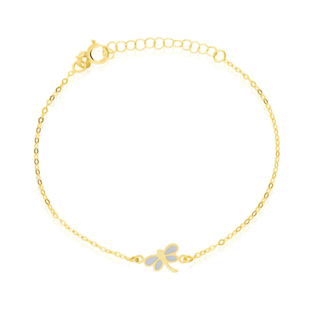 Bracciale con charm libellula in oro giallo e smalto grigio