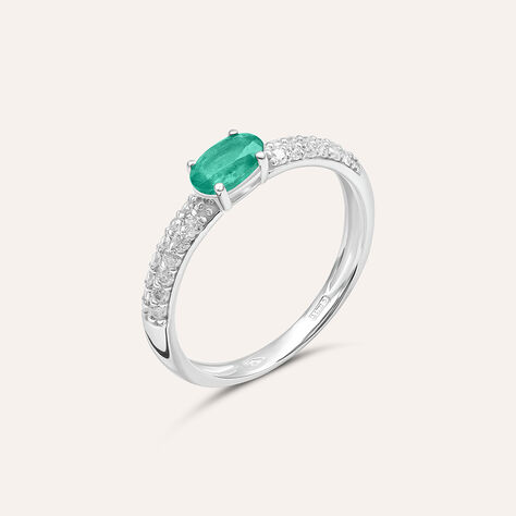 Anello Solitario Charlotte Oro Bianco Smeraldo Diamante - Gioielli Donna | Stroili