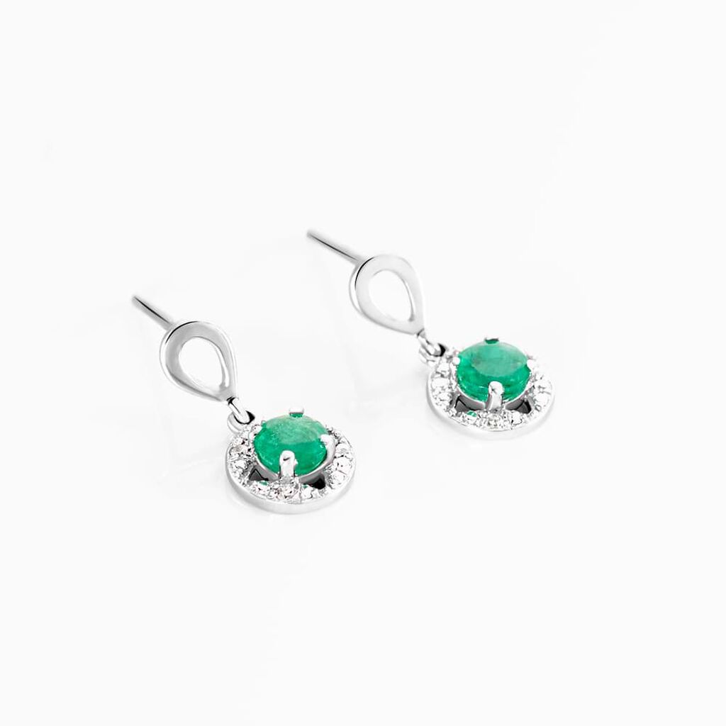 Orecchini Lobo Punto Luce Elizabeth Crown Oro Bianco Smeraldo Diamante