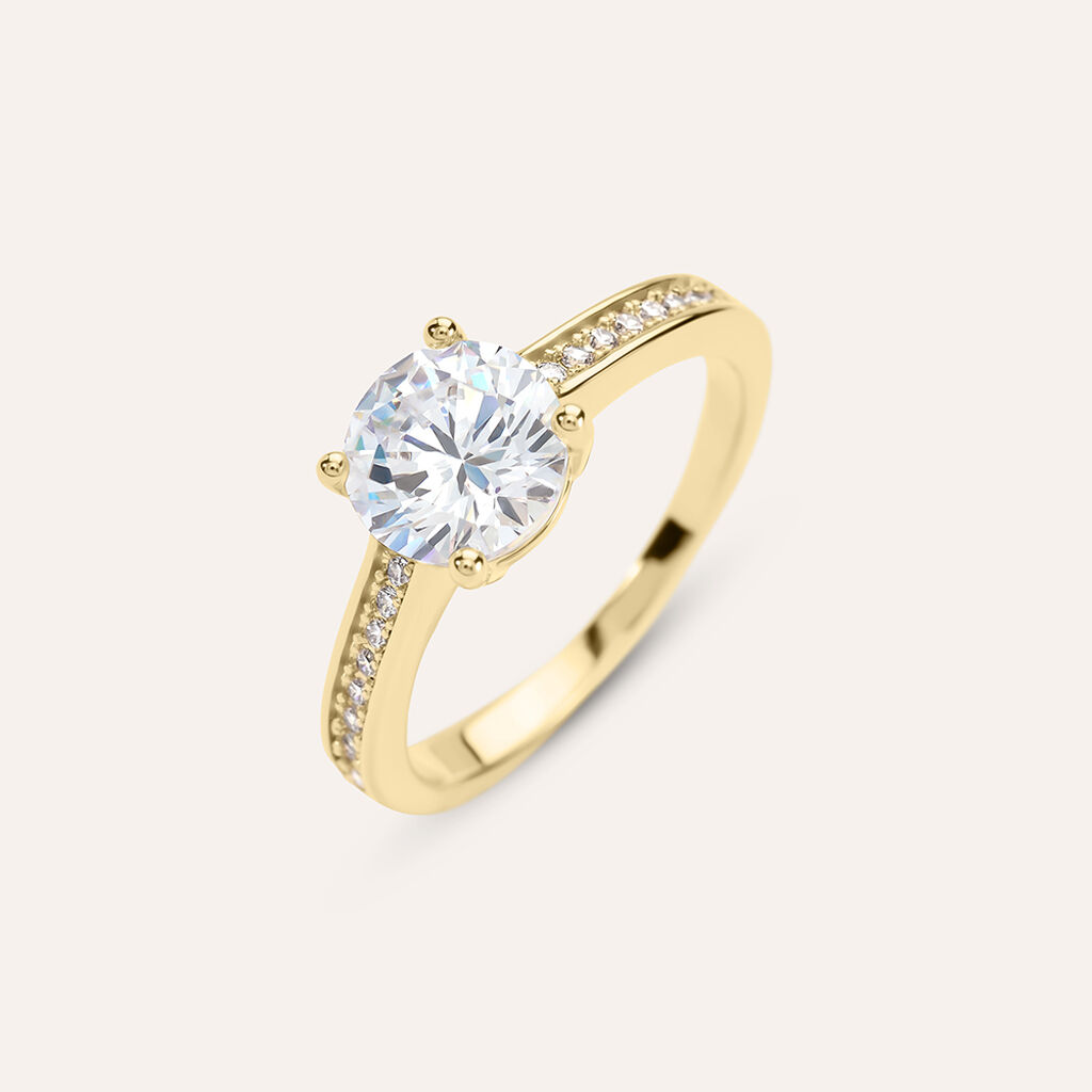 Anello Solitario Golden Dream Placcato Oro Giallo Cubic Zirconia