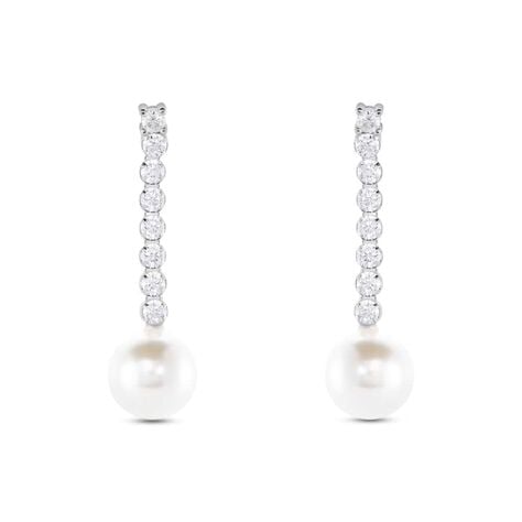 Orecchini Pendenti Tennis Silver Pearls Argento Rodiato Cubic Zirconia Perla sintentica - Orecchini Pendenti Donna | Stroili