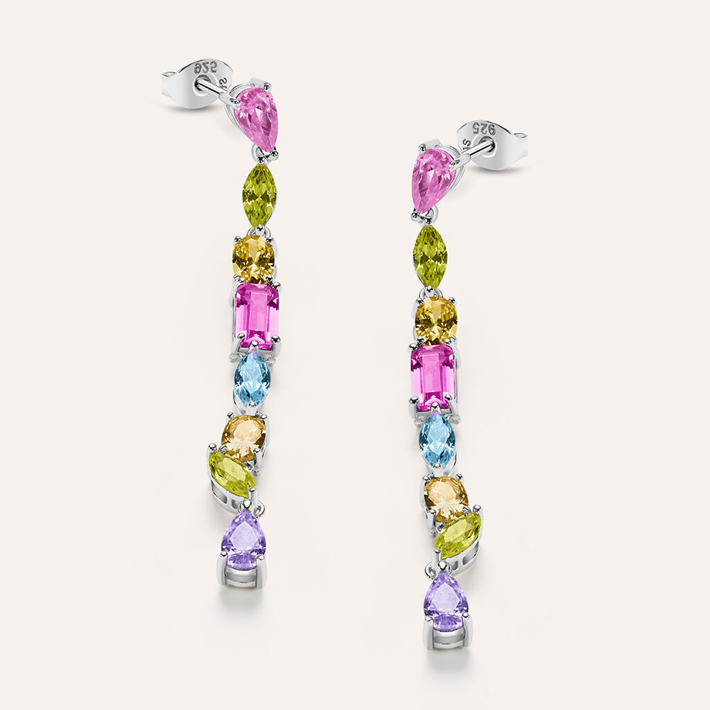 Orecchini Pendenti Silver Rainbow Argento Rodiato Cubic Zirconia